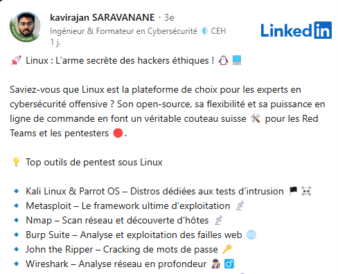 Screen post LinkedIn Tools sous Linux